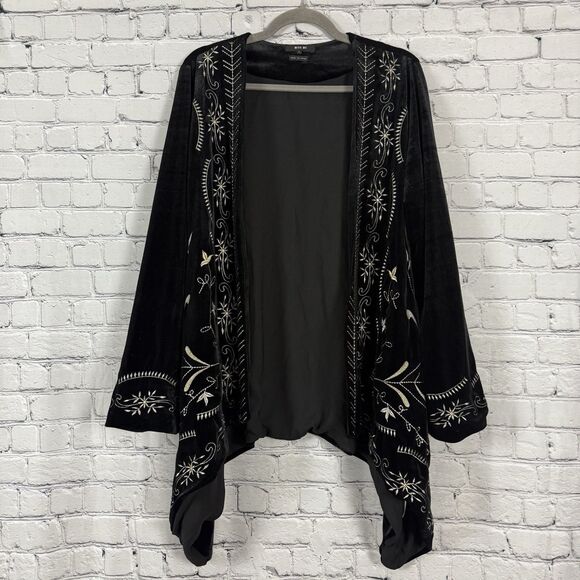 Miss Me Sweaters - Miss Me Black Velvet Embroidered Cardigan Jacket Boho Gypsy Lagenlook